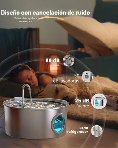 Vista 6 de Fuente de agua para mascotas para perros grandes: fuente de agua de metal para perros - Fuentes silenciosas para gatos grandes - Fuentes de agua
