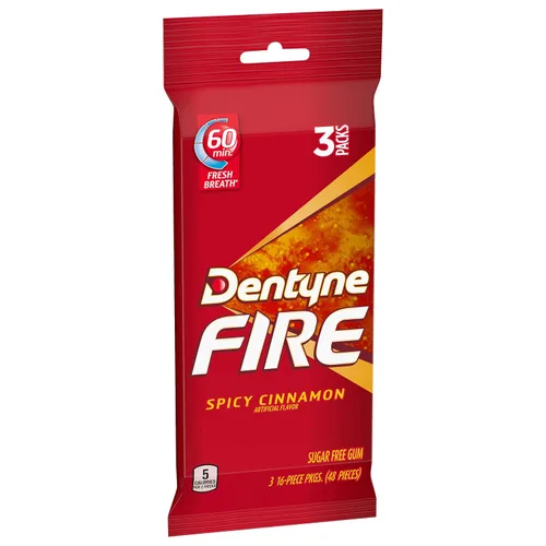 Vista 10 de Dentyne Goma de mascar Fire Spicy Cinnamon sin azúcar, 3 paquetes de 16 piezas (48 piezas en total)