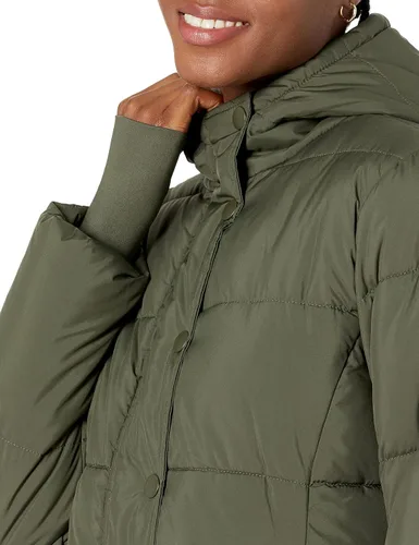 Vista 4 de Tienda Essentials - Abrigo abombado y pesado de manga larga con capucha para mujer (disponible en talla extragrande)