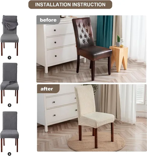 Vista 7 de Fundas impermeables para sillas de comedor, fundas elásticas para sillas Parsons, para comedor, cocina, funda protectora para silla de comedor