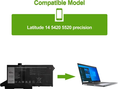 Vista 4 de Batería de repuesto WY9DX compatible con Dell Latitude 14 5420 Latitude 15 5520 Precision 15 3560 Series Laptop 01K2CF 075X16 WY9DX P137G P137G001