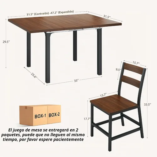 Vista 2 de ALEXNUTRE Juego de mesa de comedor para 4, juego de mesa de cocina extensible y 4 sillas, respaldo curvo, mesa de comedor con tablero de MDF y marco