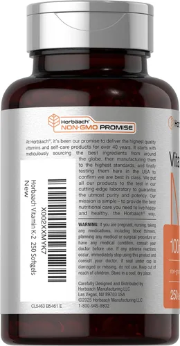 Vista 3 de Horbäach Vitamina K2 MK7 100mcg 250 cápsulas blandas Suplemento sin OMG, sin gluten