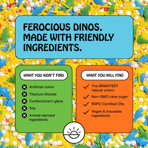 Vista 4 de Supernatural Dinomite Sprinkles, mezcla de confeti de dinosaurio vegano sin Colores a base de plantas e ingredientes veganos Gránulos