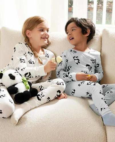 Vista 5 de Bamboo Viscose Baby Boys Girls Pajama Sets 2-8Y Toddler Kids Softness Two Piece Long-Sleeve Snug fit Sleepwear Pjs Panda