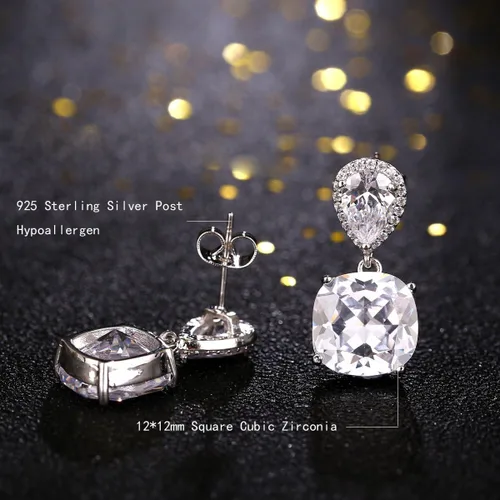 Vista 4 de Conjunto de joyería para boda, aretes de lagrima y collar con dije de circonio cúbico