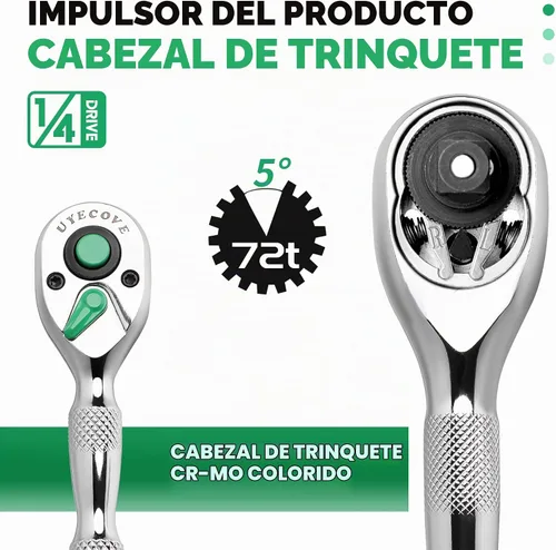 Vista 3 de Llave de trinquete de 1/4 pulgadas Llave de trinquete rechoncha 3.54 ''/3.5 in Llave de trinquete de 1/4 72 dientes reversible Cr-Mo cabeza