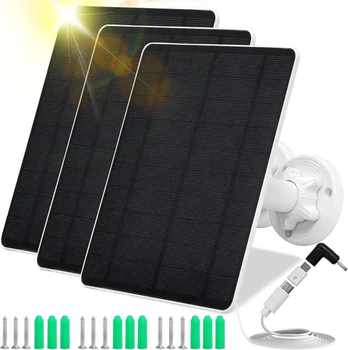Vista 9 de Panel Solar para Cámara de Seguridad, Panel Solar USB de 5W para Cámaras DC 5V, Cargador de Panel Solar para Cámara Micro USB y USB-C y DC, Cargador