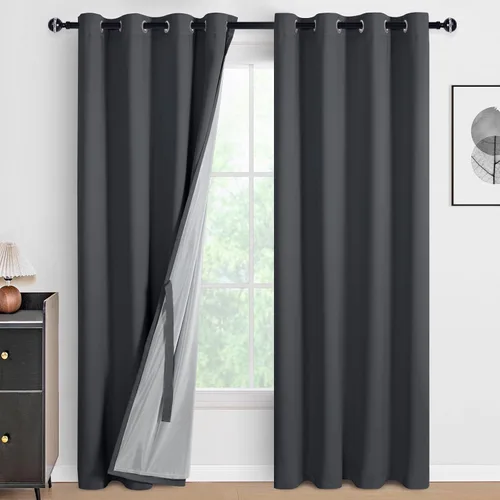 Vista 150 de DWCN - Cortinas 100% opacas para dormitorio con forro negro, cortinas de ventana de doble capa con aislamiento térmico que oscurecen toda la Azul