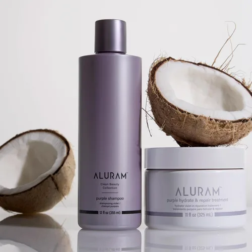 Vista 3 de ALURAM Champú morado de agua de coco para mujeres, aumenta el brillo, elimina el latón, para todo tipo de cabello