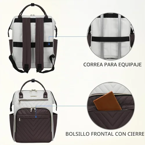 Vista 3 de VANKEAN Mochila para portátil de 17 pulgadas para mujeres y hombres, bolsa de trabajo de computadora de moda, Beige-café, 15,6 pulg., 7702