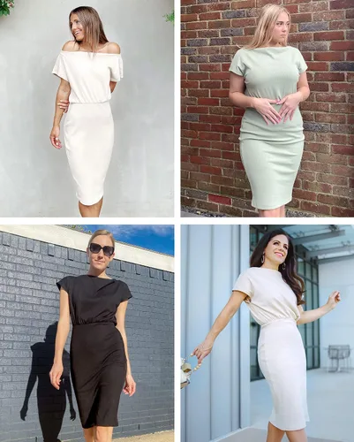 Vista 5 de MEROKEETY Vestido midi de manga corta con hombros descubiertos para mujer vestido de verano acanalado para fiesta