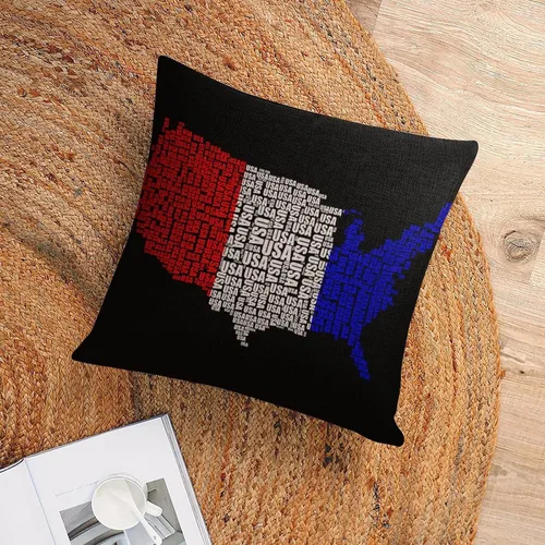 Vista 6 de Fundas de almohada de lino con mapa de la bandera de Estados Unidos, decoración del hogar al aire libre, 4 de julio, fundas de almohada