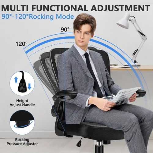 Vista 8 de Sillas de escritorio de oficina con ruedas, silla ergonómica de malla con soporte lumbar de altura ajustable, silla giratoria para computadora