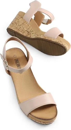 Vista 4 de DREAM PAIRS Sandalias de cuña con plataforma y hebilla de punta abierta para mujer 2025
