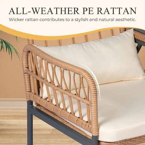 Vista 7 de PROHIKER Muebles de Patio Exterior Sofá de Amor de Ratán de 2 Asientos con Mesa Integrada, Almohadas Lumbares y Cojines, Sofá de Amor de Mimbre