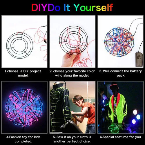 Vista 7 de Lychee cables de Neon brillante intermitente electroluminiscente con/batería para fiestas, decoración de Halloween
