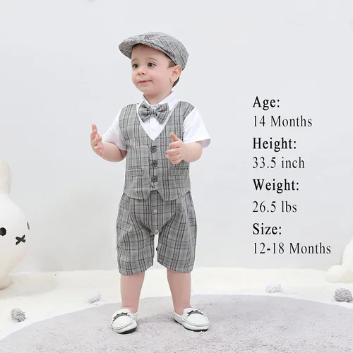 Vista 2 de HOSUKKO - Traje de bebé para caballero, mamelucos + boina + corbatín (0-24 meses)