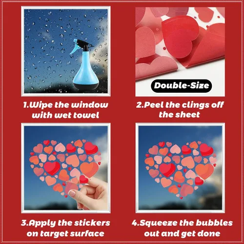 Vista 7 de 9 hojas de calcomanías para ventana del día de San Valentín, calcomanías de doble cara para ventana, diseño de labios rojos con corazón rosa
