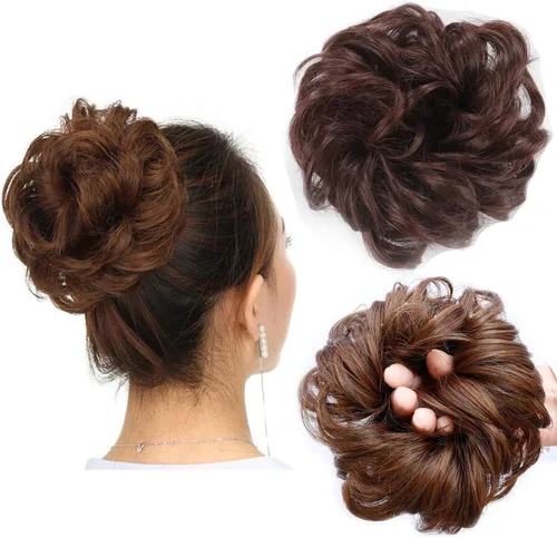 Vista 29 de Cabello sintético despeinado, grueso, extensiones para coleta, cabello recogido