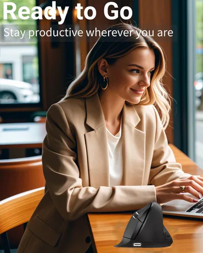 Vista 5 de Ratón inalámbrico ergonómico (Bluetooth+USB) Modo dual vertical silencioso portátil multidispositivo Ergo vertical túnel carpiano ratones