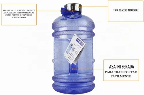 Vista 2 de New Wave Enviro Botella de agua icónica de 2.2 litros sin BPA con tapa de acero inoxidable, asa integrada para un fácil transporte, botella de Azul