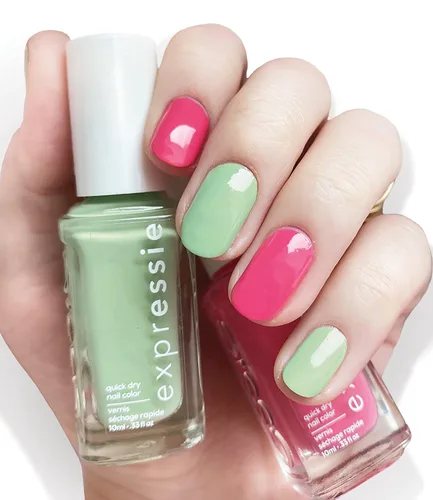 Vista 2 de essie Expressie Esmalte de uñas de secado rápido, fórmula vegana, rosa, verde, rosa y verde, vegano sin 8, 1 kit