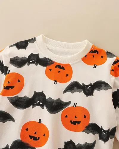 Vista 4 de HILEELANG Sudaderas con cuello redondo y manga larga para niños pequeños, suéter de algodón con gráfico