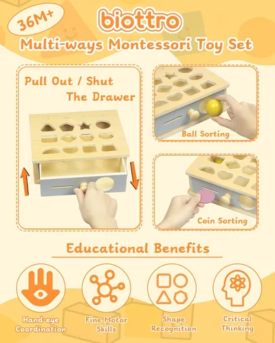 Vista 2 de Biottro Montessori - Juguetes para niños de 3, 4, 5 años, 5 en 1, juguete educativo de aprendizaje para niños y niñas, cuentas apilables a juego