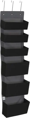 Vista 4 de Household Essentials Organizador negro de 6 bolsas de tela sobre la puerta