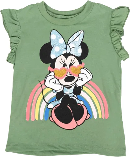 Vista 22 de Disney Minnie Mouse - Conjunto de camiseta floral arcoíris y pantalones cortos de cambray, tallas de bebé a niño grande (12 meses - 14-16)