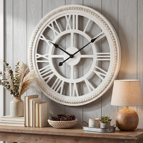 Vista 8 de RiteSune Reloj de pared de 30 pulgadas de decoración, relojes de pared de granja que funcionan con pilas, silenciosos, relojes grandes de bambú
