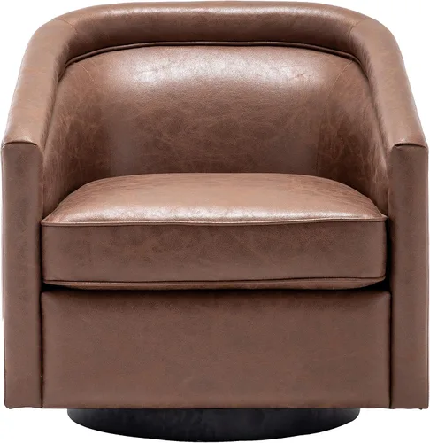 Vista 7 de Wovenbyrd Silla clásica Mid-Century giratoria de 360 grados, piel sintética marrón claro Marrón Oscuro Cuero (Dark Brown Faux Leather)