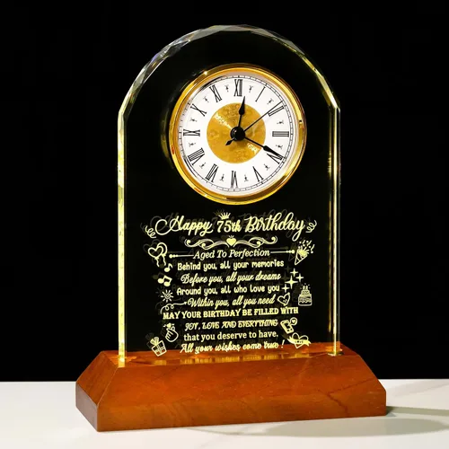 Vista 9 de Arikyrist Regalos de cumpleaños número 100 para mujeres, hombres y amigos, reloj de cumpleaños de cristal con base de luz Glass 100th Birthday