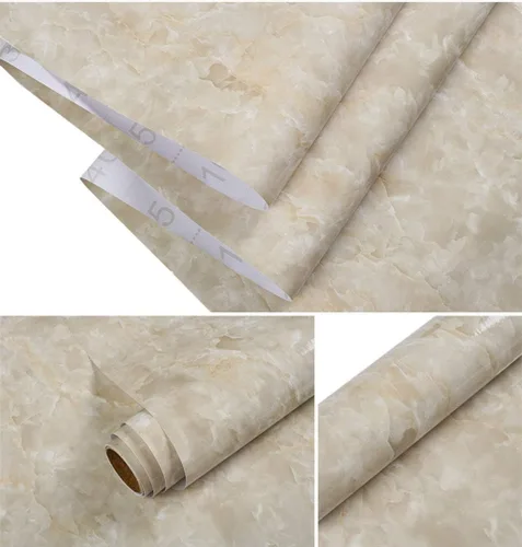 Vista 2 de PoetryHome Papel de contacto de vinilo extraíble de mármol blanco cremoso grantie para encimera, mesa, protector contra salpicaduras, autoadhesivo
