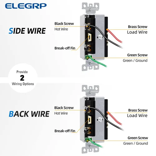 Vista 6 de ELEGRP Interruptor de luz de palanca doble, interruptor de luz doble de dos polos individuales, 15 A, 120 V, encendido/apagado en la pared, conexión