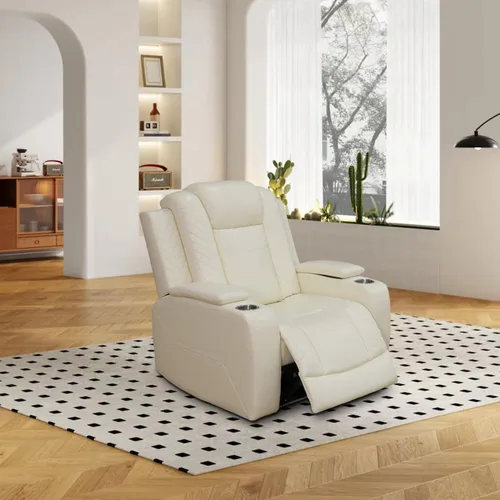 Vista 24 de Sillón reclinable eléctrico para sala de estar, silla reclinable de cuero con LED/almacenamiento, muebles reclinables de 1 plaza, sofá de cuero Negro