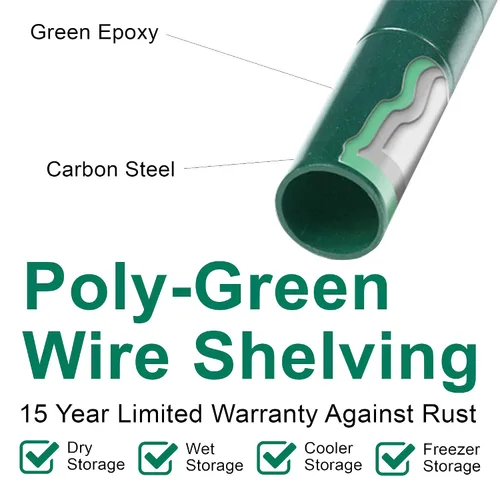 Vista 14 de Nexel Estantería de alambre ajustable Poly-Green, 4 niveles, organizador de almacenamiento comercial resistente, 18 x 54 x 74 pulgadas, verde