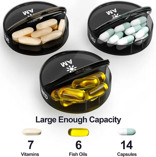 Vista 2 de Pastillero semanal 2 veces al día, gran capacidad, pastillero de viaje para 7 días con cierre hermético de tapa, pastillero portátil para bolso