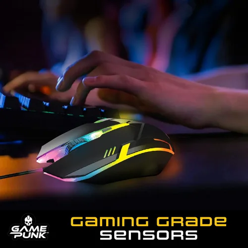 Vista 5 de GAME PUNK Phantazma Mouse para juegos con cable, accesorios para juegos, mouse de computadora con luces LED RGB Mouse ergonómico para PC