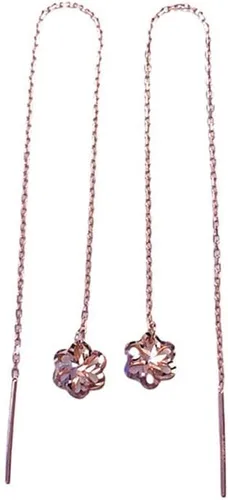 Vista 6 de SAGEKING 2024 New 585 Purple Gold Plated 14K Rose Gold Hollow Flower Earrings For Women Classic Light Luxury Ear Line Party Jewelry Gift Fashion