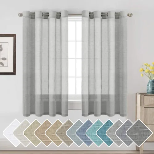 Vista 103 de H.VERSAILTEX Cortinas de lino de mezcla natural para sala de estar/cortinas de lino semitransparentes reductoras de luz de 54 pulgadas de largo