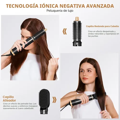 Vista 4 de Juego de cepillos secadores de pelo 5 en 1, cepillo secador de pelo desmontable y estilizador de aire caliente, moldeador automático de aire