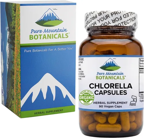 Vista 3 de Pure Mountain Botanicals Broken Cell Wall Chlorella Cápsulas - 90 cápsulas veganas kosher ahora con 500 mg de polvo orgánico de Chlorella