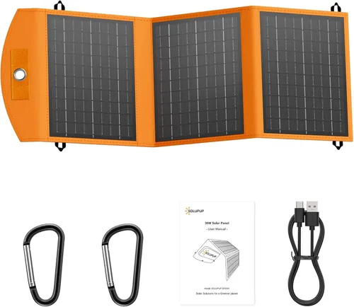 Vista 11 de SOLUPUP Paneles Solares, Cargador Solar Pequeño de 10W con USB-A de 5V y USB-C de Carga Rápida IPX5 Impermeable Plegable Panel Solar Portátil