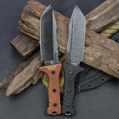 Vista 3 de Hippo Sleipner - Cuchillo fijo de acero de espiga completa de 11 pulgadas, mango de lino con funda Kydex (negro + negro)