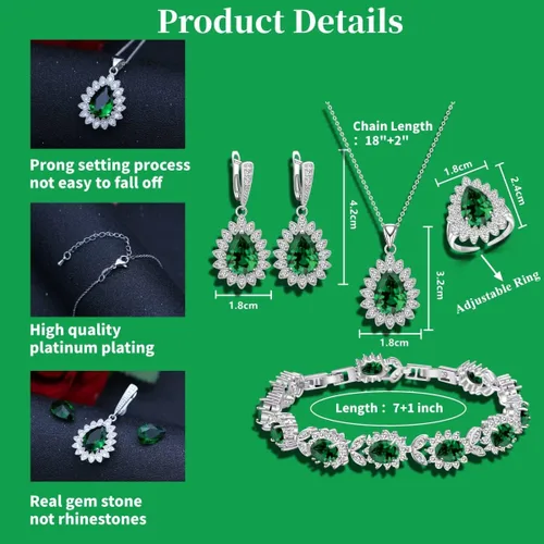 Vista 6 de Conjuntos de joyería de moda para mujeres y niñas, chapado en platino, chapado en oro, chapado en oro rosa, aretes chapados en negro pistola, aretes