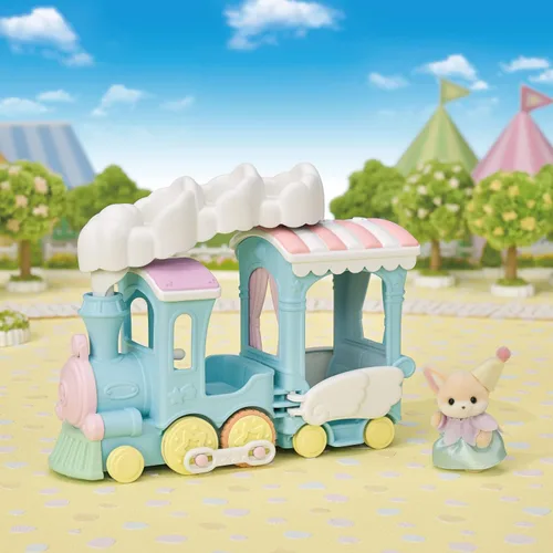 Vista 3 de Calico Critters – Tren de arco iris de nube flotante – Serie de atracciones Calico Land – Juguete de simulación para niños, vehículo en miniatura