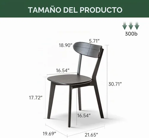 Vista 2 de Sillas de comedor 100% de madera maciza de roble - Sillas de cocina, silla de estudio de diseño moderno clásico para una vida elevada (Negro-1)