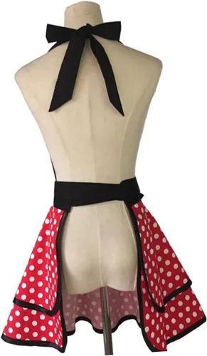 Vista 3 de BESPORTBLE Delantal de cocina de algodón con patrón de puntos de doble capa con correa para el cuello, delantal reutilizable para hombres y mujeres